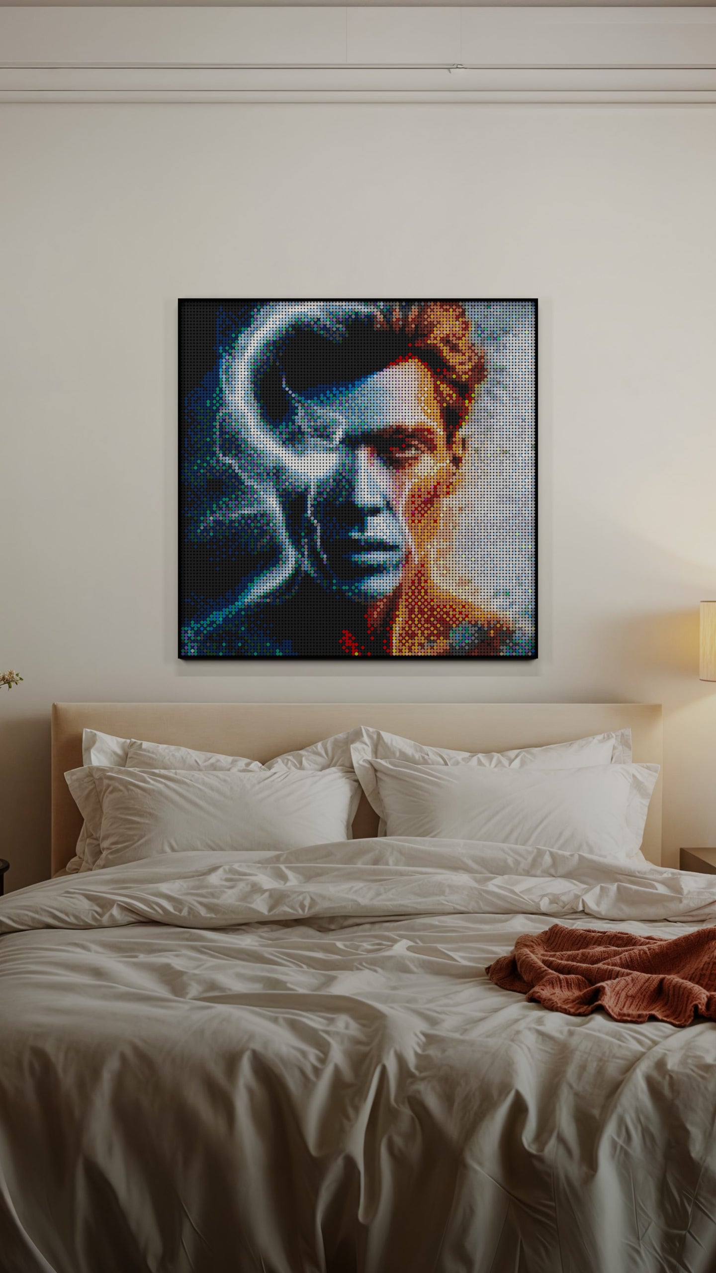 Johnny Omegabyte LEGO® Style mosaic wall art made from colorful plastic bricks